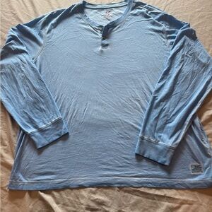 Sky Blue Long Sleeve Henley Shirt Distress Weathered Look Key West Cotton Relax